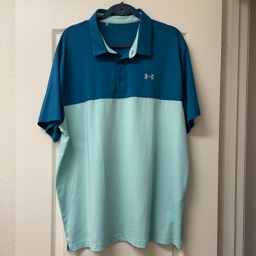Under Armour Men's Polo/Golf Short-Sleeve Teal Color Block 2XL Loose Fit